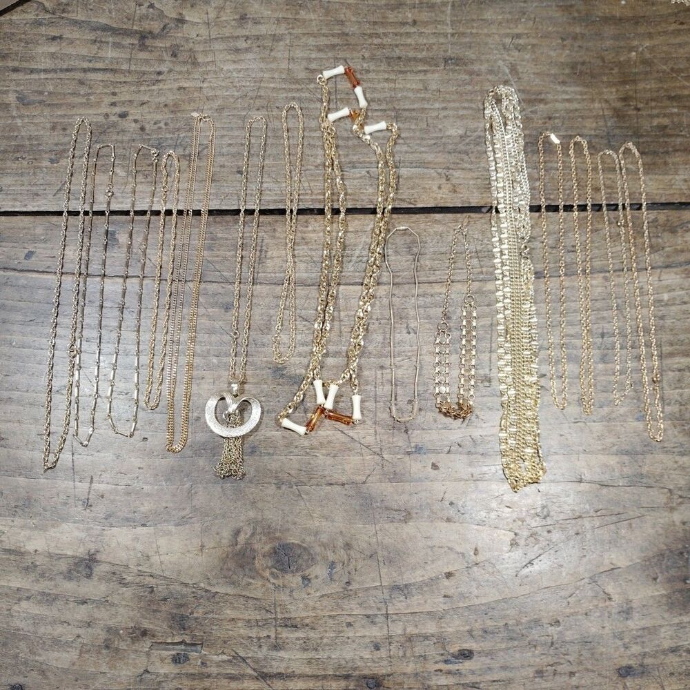 14 Vintage Sarah Coventry Necklace Gold Tone Pendant Chains Pin Signed LOT